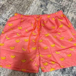 Pink Banana Print Swim Trunks